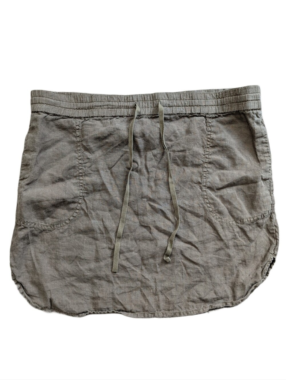 Caslon Womens Olive Green Linen Drawstring Boho Festival Mini Skirt Size Medium